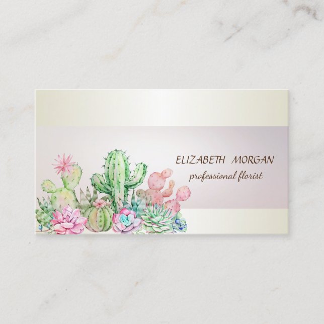 Carte De Visite Elégant Chic Stripe Cactus Succulents (Devant)