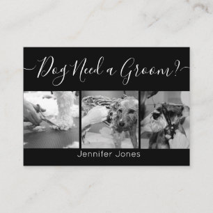 Carte De Visite Élégant Chien noir et blanc Grooming Ajouter un lo