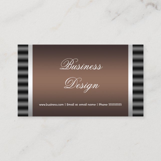 Carte De Visite Elégant Chocolat Noir Brown Gris Argent Design 2 (Devant)