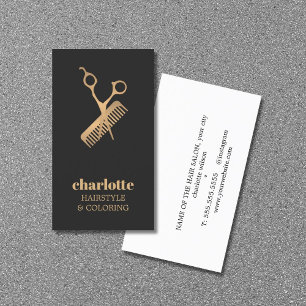Carte De Visite Elégant Ciseau Or Faux foncé Comb Gras Coiffeur