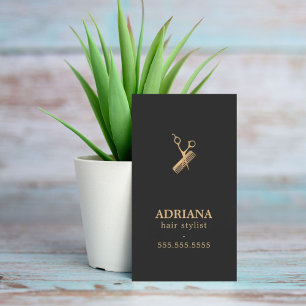 Carte De Visite Elégant Ciseaux Or Faux Faux Peigne Coiffeuse