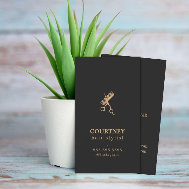 Carte De Visite Elégant Ciseaux Or Faux Faux Peigne Coiffeuse (Créateur téléchargé)