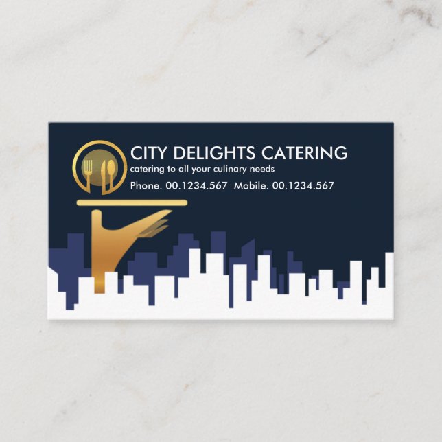 Carte De Visite Élégant City Skyline Food Truck Cuisine (Devant)