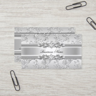 Carte De Visite Élégant Classe Argent Motif Floral Embossé