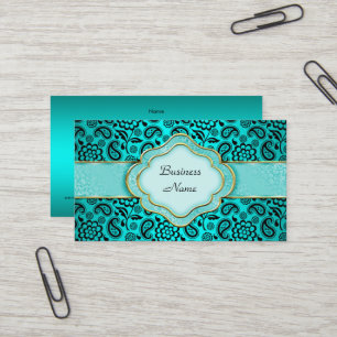 Carte De Visite Élégant Classe Bleu Canard Paisley Floral Damassé