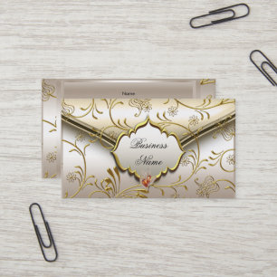 Carte De Visite Élégant Classe Damassé Caramel Crème Beige Or