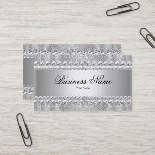 Carte De Visite Élégant Classe Gris Argent Damassé Dentelle