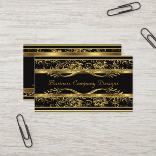 Carte De Visite Élégant Classe Or Noir Damassé Aspect Embossé