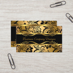 Carte De Visite Élégant Classe Or Noir Damassé Aspect Embossé