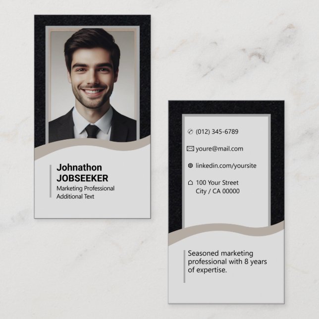 Carte De Visite Elégant Classic Chercheur d'emploi Recherche Gris  (Devant / Derrière)