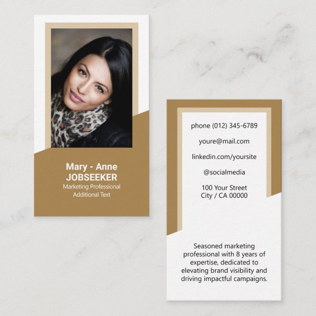 Carte De Visite Elégant Classic Job Seeker Classy Gold Mustard (Devant / Derrière)