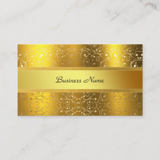 Carte De Visite Elégant Classy Gold Damask Embossé Look (Devant)