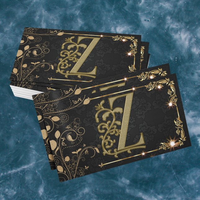 Carte De Visite Élégant Classy Gold Monogramme initial (Créateur téléchargé)