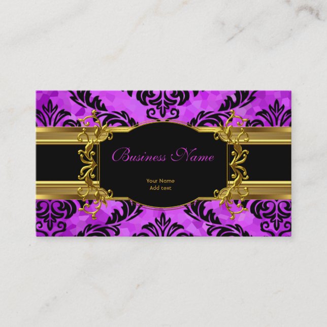 Carte De Visite Élégant Classy Purple Gold Damask Profil floral (Devant)