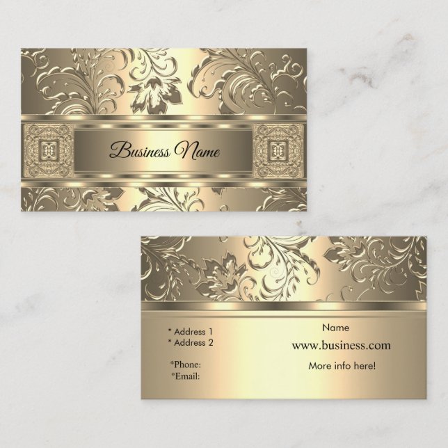 Carte De Visite Elégant Classy Sepia Cream Damask Floral (Devant / Derrière)