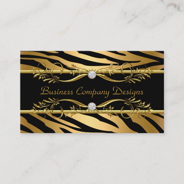 Carte De Visite Elégant Classy Zebra Gold Black Embossé Look (Devant)