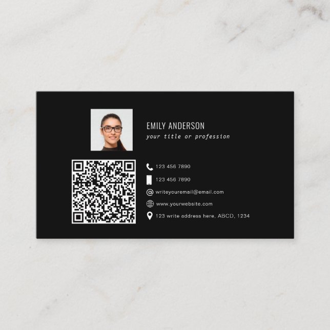Carte De Visite Élégant code QR d'entreprise photo logo de médias  (Devant)