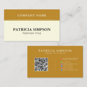 Carte De Visite Élégant Code QR Liens Or Moutarde et Crème Beige