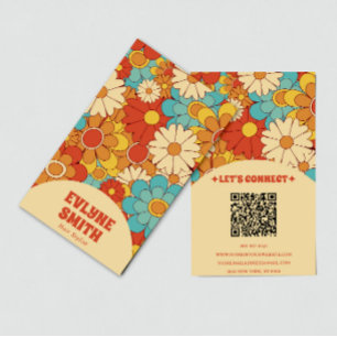 Carte De Visite Elégant code QR rétro Super Floral tendance Boho