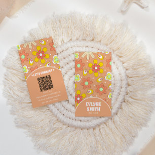 Carte De Visite Elégant code QR rétro Super Floral tendance Boho