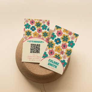 Carte De Visite Elégant code QR rétro Super Floral unique Boho