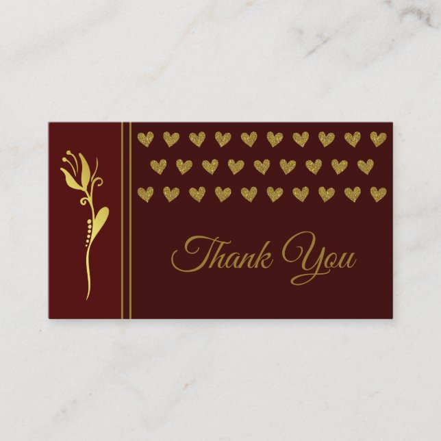 Carte De Visite Elégant Coeurs de fleurs dorées Personnalisé Logo  (Devant)