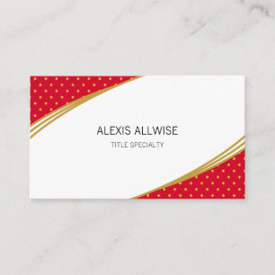 Carte De Visite Elégant Confetti d'or sur rouge & blanc