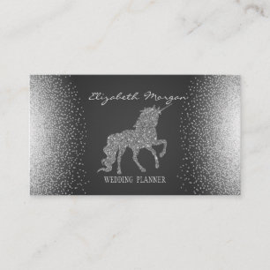 Carte De Visite Elégant Confetti Grey, SilverGlitter Unicorn