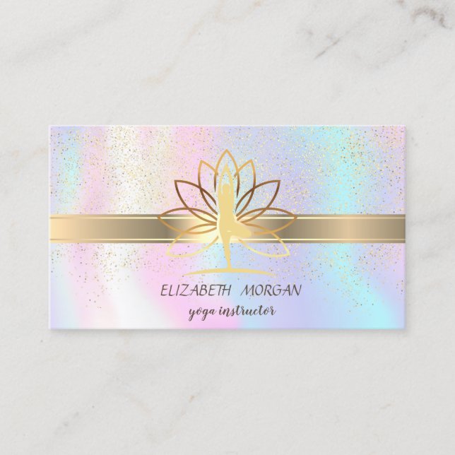 Carte De Visite Elégant Confetti, Lotus, Yoga holographique (Devant)