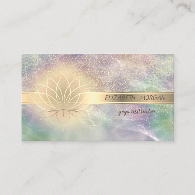 Carte De Visite Elégant Confetti Or, Lotus, Opale Holographique (Devant)