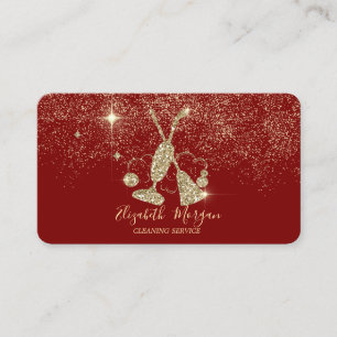 Carte De Visite Élégant Confetti Or Vacuum nettoyant, Broom Red