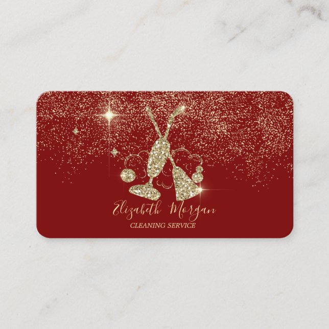 Carte De Visite Élégant Confetti Or Vacuum nettoyant, Broom Red (Devant)