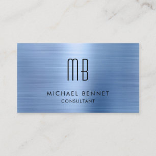 Carte De Visite Élégant consultant en monogramme métallique bleu
