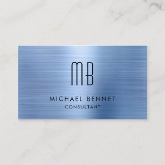 Carte De Visite Élégant consultant en monogramme métallique bleu