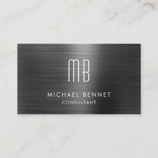 Carte De Visite Élégant consultant en monogramme métallique noir