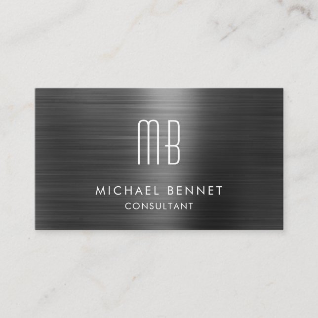 Carte De Visite Élégant consultant en monogramme métallique noir (Devant)