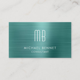 Carte De Visite Élégant consultant en monogramme métallique vert