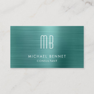 Carte De Visite Élégant consultant en monogramme métallique vert