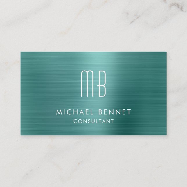 Carte De Visite Élégant consultant en monogramme métallique vert (Devant)