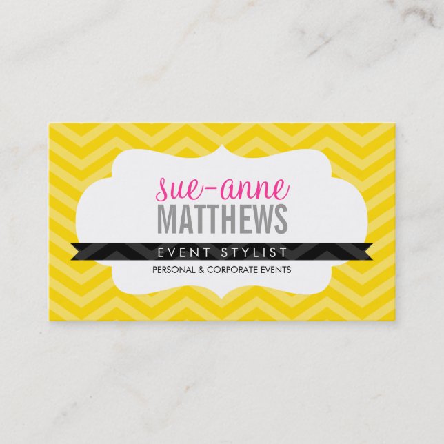 Carte De Visite ELEGANT cool élégant chevron motif jaune clair (Devant)