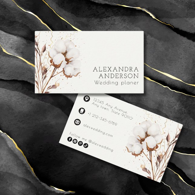 Carte De Visite Élégant Coton Pampas Grass Boho Professionnel (Elegant Cotton Pampas Grass Boho Professional Business Card)