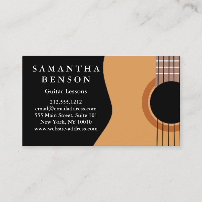 Carte De Visite Élégant cours de guitare Noir Blanc Musical Abstra (Devant)