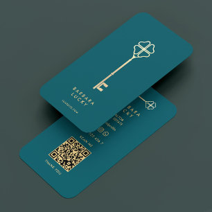Carte De Visite Élégant courtier en hypothèques Clé d'or Turquoise