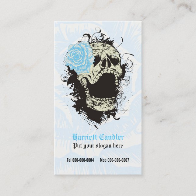 Carte De Visite Elégant crâne gothique et bleu rose personnalisé (Devant)