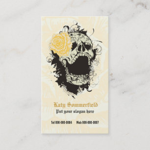 Carte De Visite Elégant crâne gothique et rose jaune personnalisé