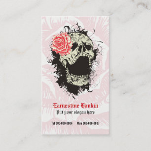 Carte De Visite Elégant crâne gothique et rose rouge personnalisé