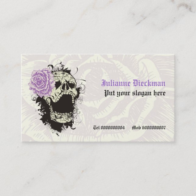Carte De Visite Elégant crâne gothique grunge et violet rose coutu (Devant)