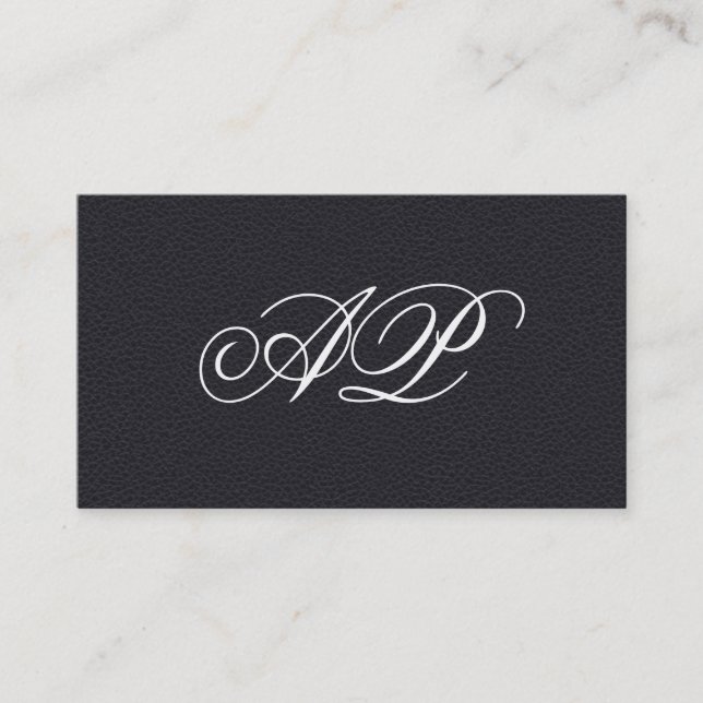 Carte De Visite Elégant cuir noir Faux avec Monogramme de luxe (Devant)
