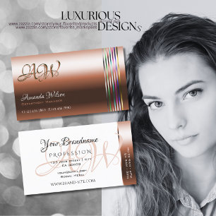 Carte De Visite Élégant Cuivre et Blancs colorés Monogramme