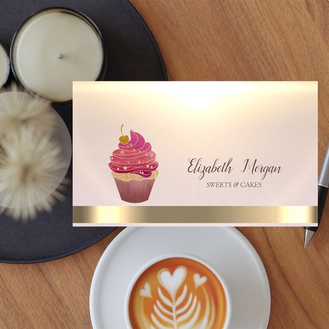 Carte De Visite Elégant Cupcake professionnel Gold (Créateur téléchargé)